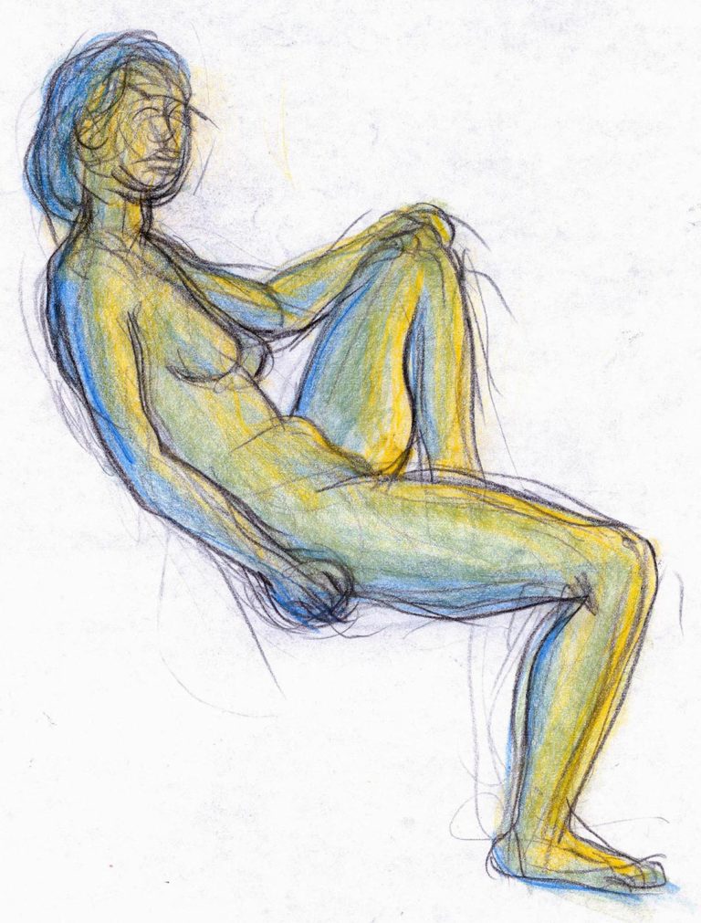 Siddende kvinde - med lidt gule og blå farver
