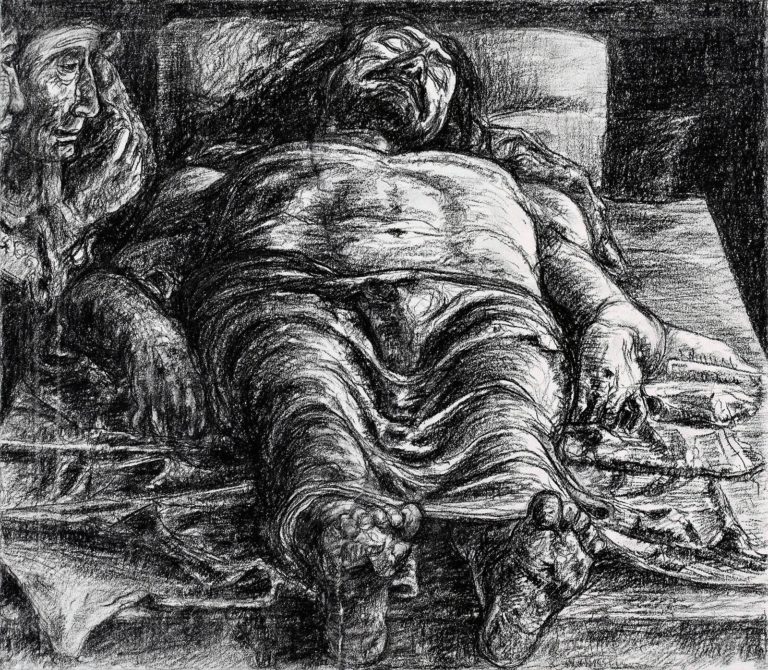 Tegning efter foto af Andrea Mantegnas maleri 'the Dead Christ'